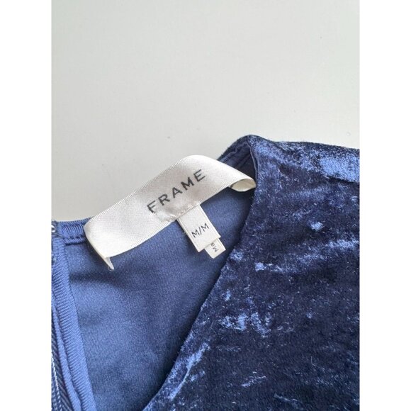 FRAME Navy Blue Scuro Crushed Velvet Long Sleeve Slim Fit Bodycon Top, Size M - Picture 6 of 8